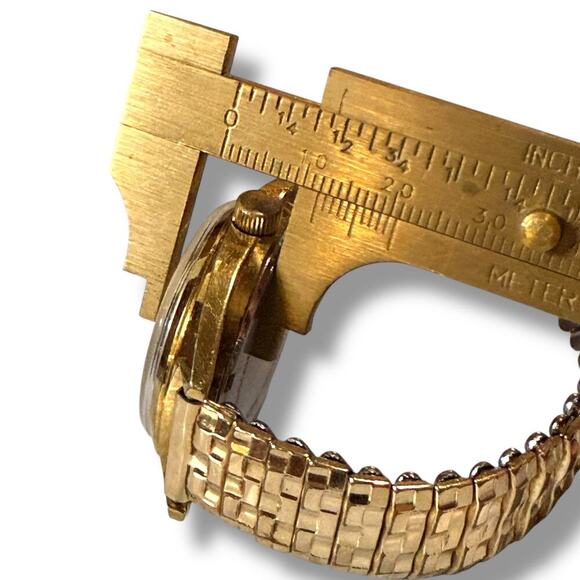 VTG Sears & Roebuck Co Watch Mens Gold Tone Manual Wind Stretch Bracelet WORKS - Picture 6 of 9
